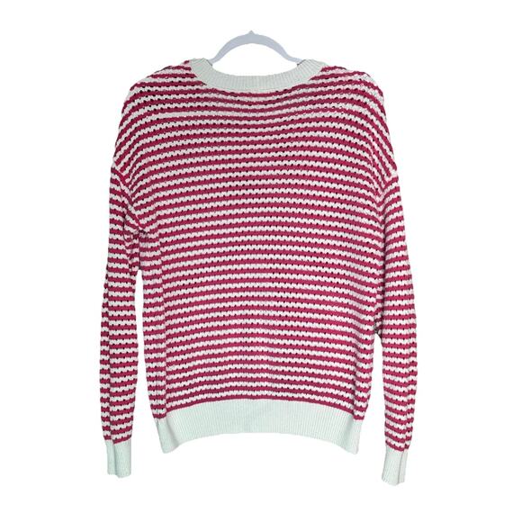Spiritual Gangster Sz M Pink White Open Knit Stripe Sweater Coastal Preppy Chic - Picture 3 of 8